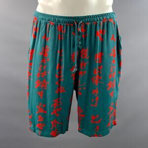 OPENING CEREMONY Size L Green Red Graphic Rayon Drawstring Shorts